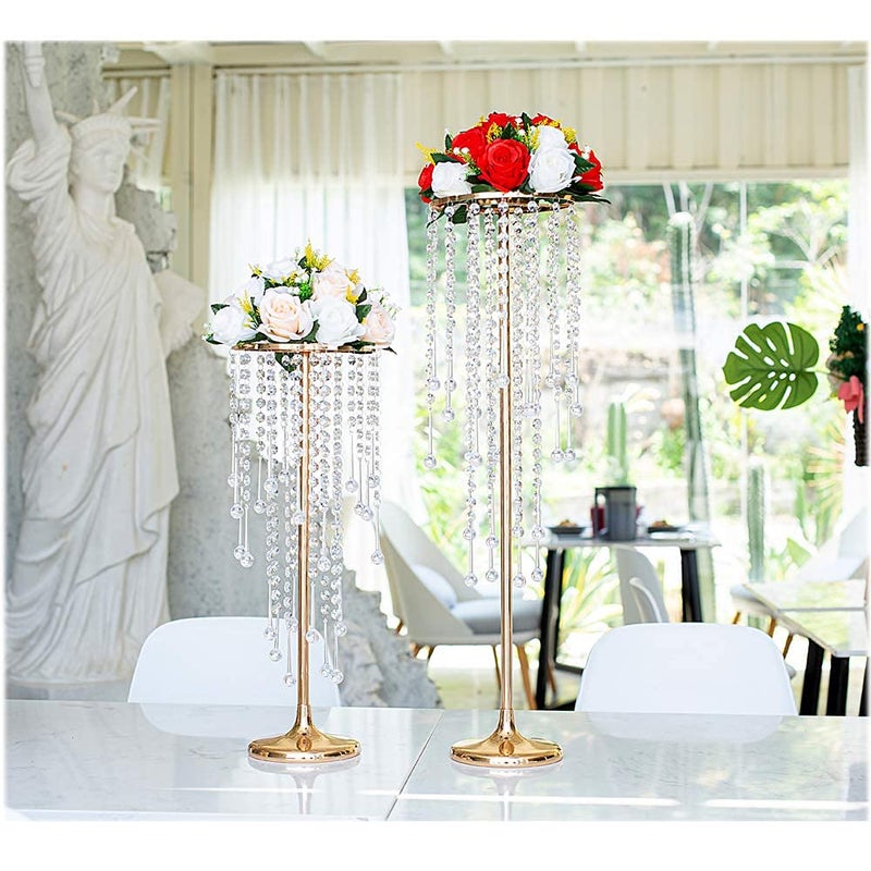 LANLONG 21.6in Gold Wedding Centerpieces for Table, 2Pcs Tall Vases Wedding Centerpieces with Sparkling Crystal Beads, Metal Flower Stand for Wedding Reception Party Events Home Decor - Image 2